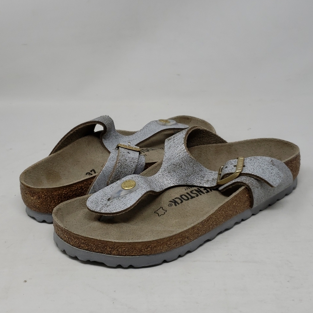 Birkenstock Gizeh Birko-Flor in Blue Silver NEW